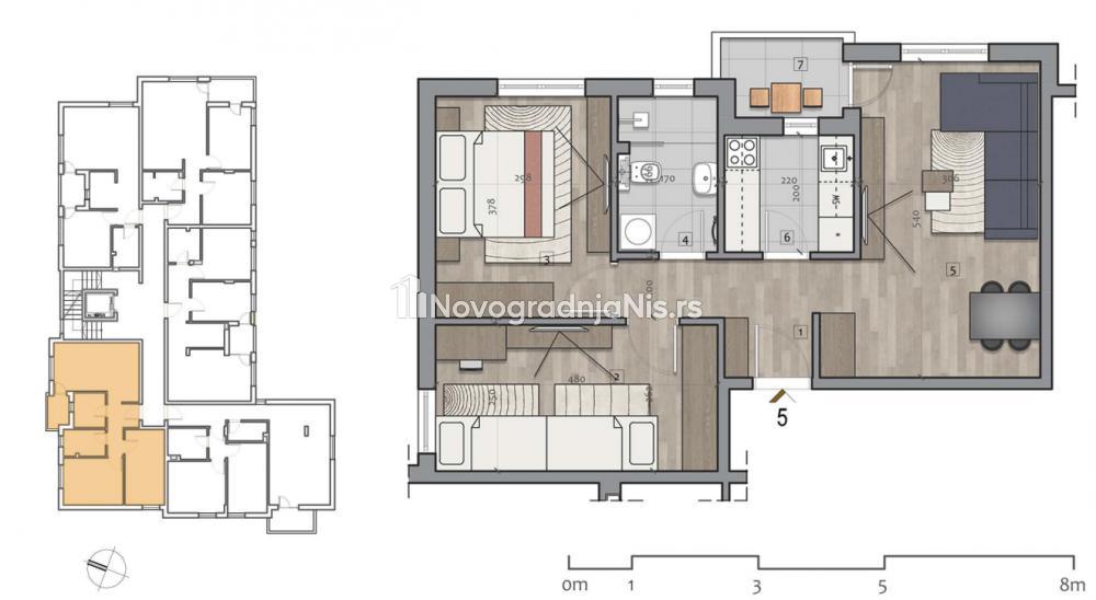 Glavna slika -Pantelej, 56.40m2, dvoiposoban stan u novogradnji