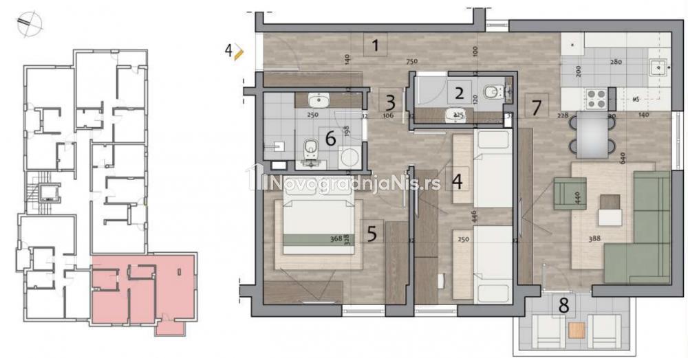Glavna slika -Pantelej, 67.85m2, dvoiposoban stan u novogradnji