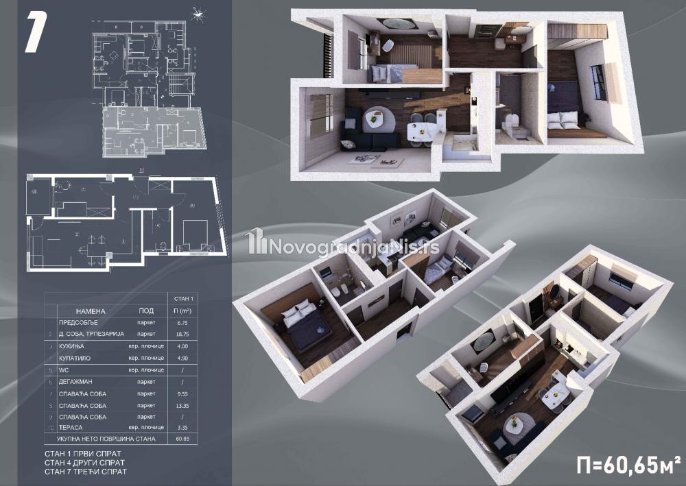 U blizini Delte, Dvoiposoban stan na prodaju, 60.65m², 172.855€