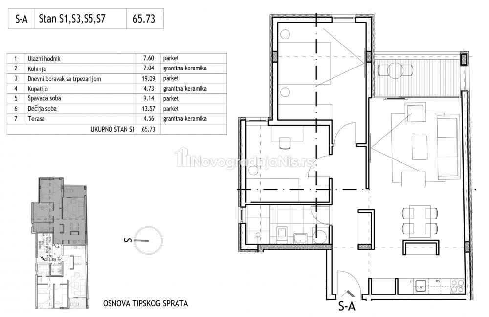 Blizu Somborskog i Knjaževačke, Dvoiposoban stan na prodaju, 65.73m², 143.000€