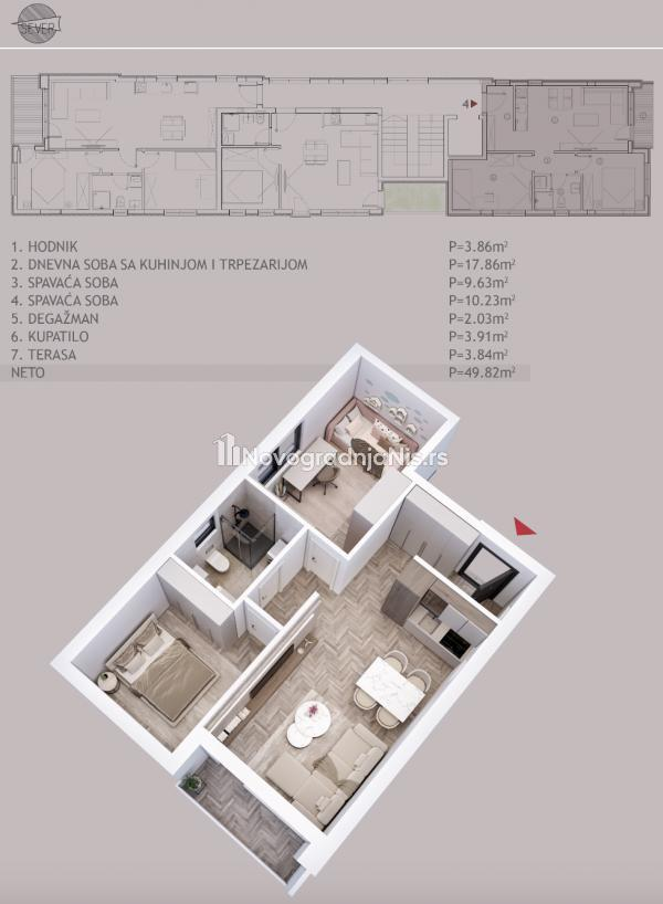 Dvoiposoban stan na prodaju, 49.82m², 98.000€