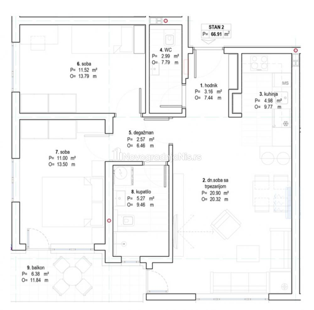 Dvoiposoban stan na prodaju, 66.91m², 151.800€