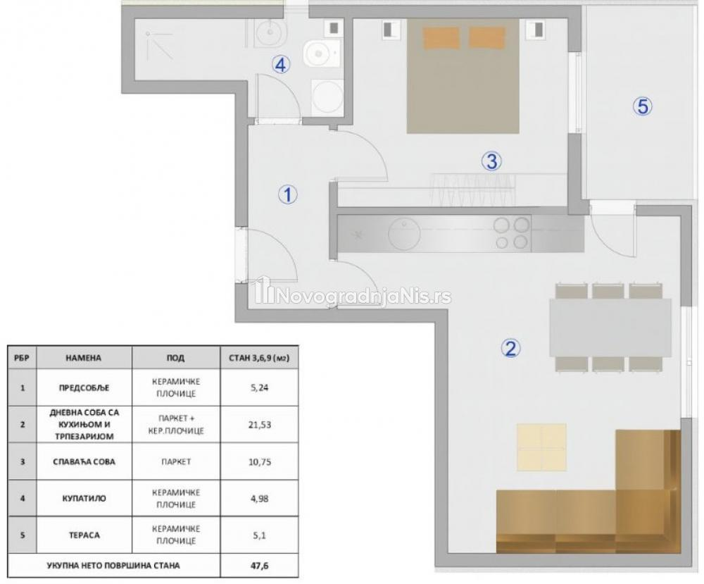 Jednoiposoban stan na prodaju, 47.6m², 95.200€